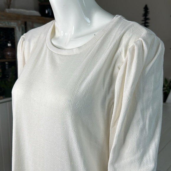 WELL WORN Ladies' Long Sleeve Crewneck Top, Cream Large Diamond poked NWT - Picture 5 of 9